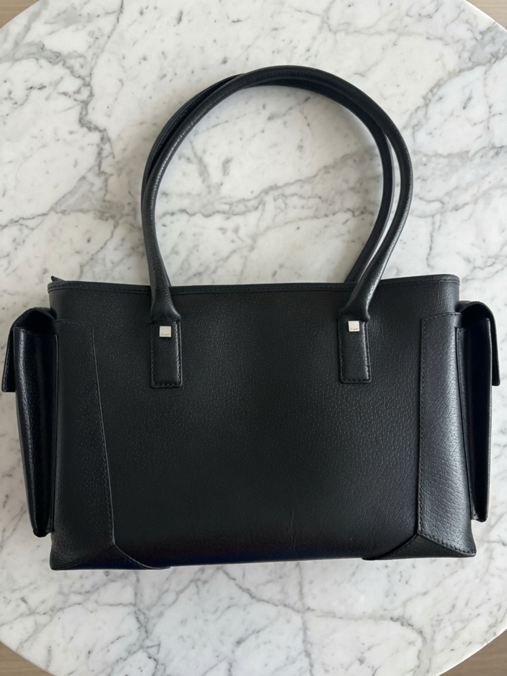 Salvatore Ferragamo Rare Classic Black Leather Tote Bag with pockets. Good cond.